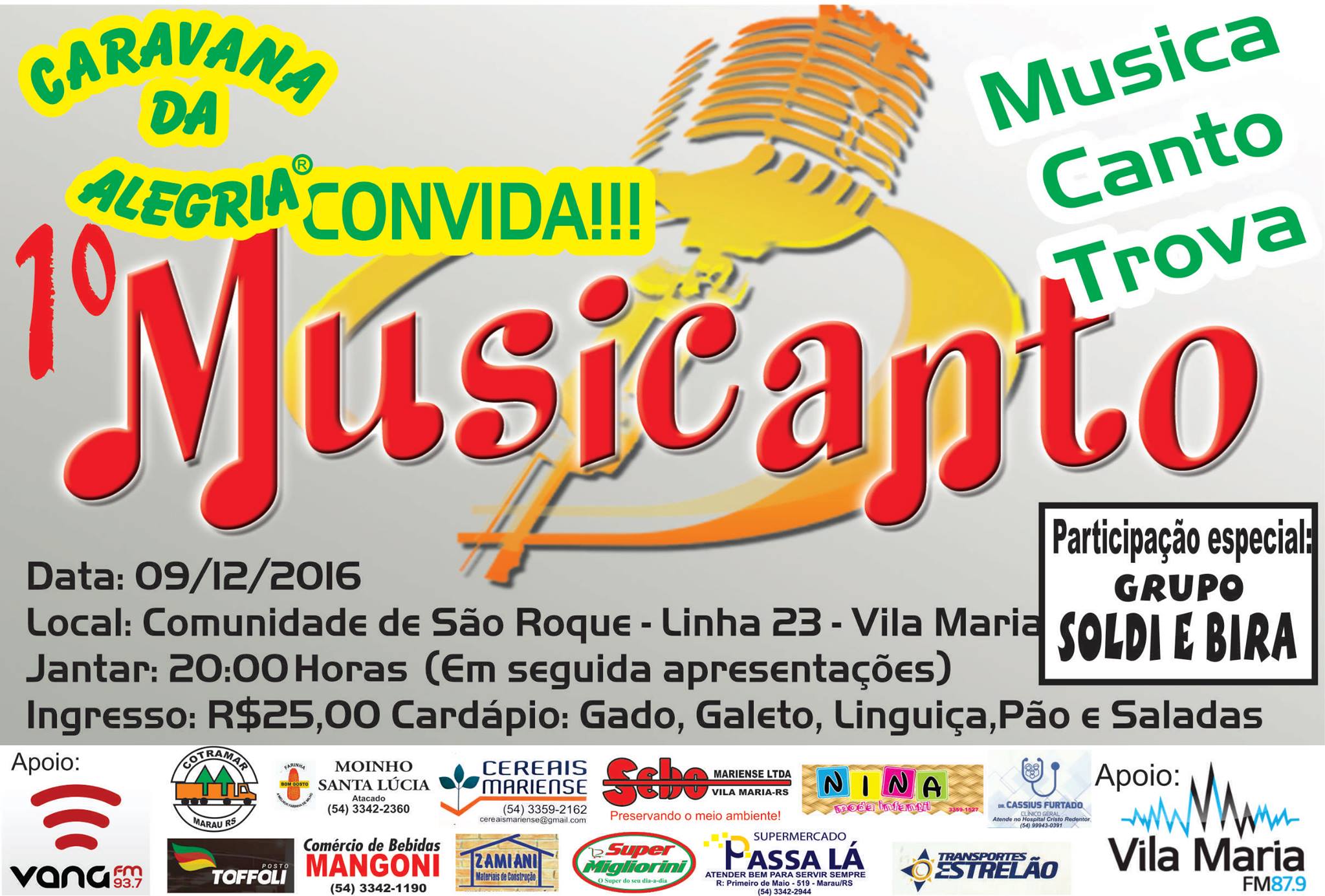 ENTRETENIMENTO: Comunidade de São Roque Linha 23 – Vila Maria promove o 1º Musicanto