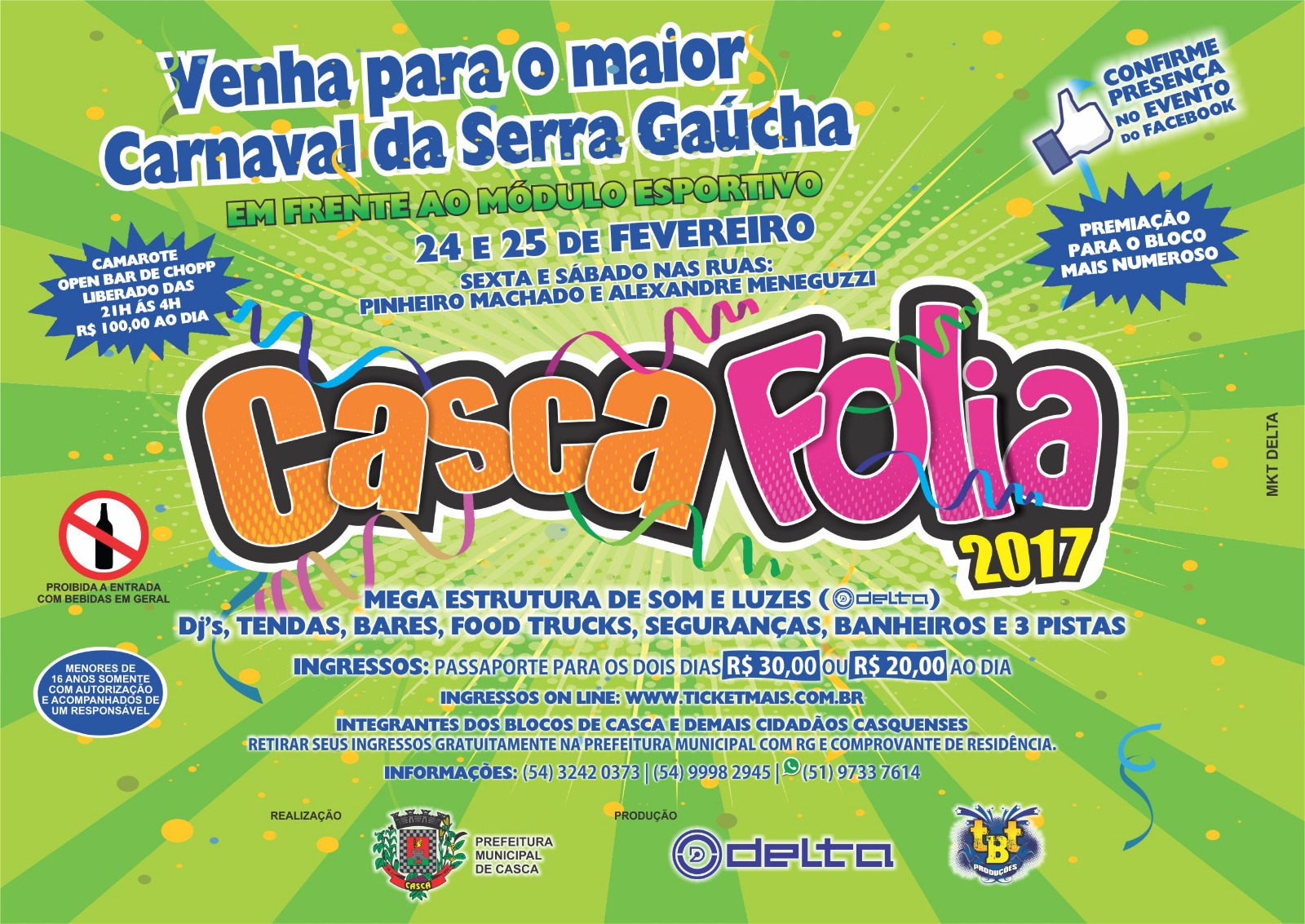 CARNAVAL: Venda dos ingressos para o CascaFolia 2017 inicia segunda-feira
