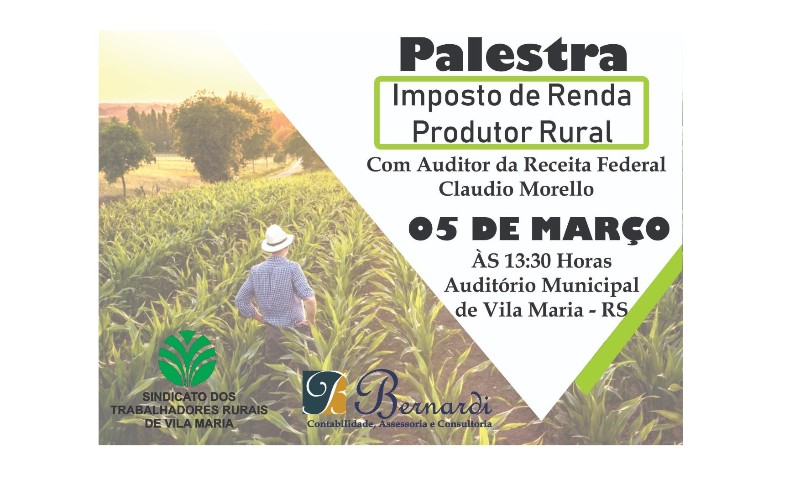 Imposto de Renda para Produtor Rural será tema de palestra em Vila Maria