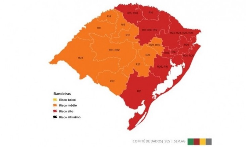 ESTADO: Metade das regiões fica em vermelho no mapa preliminar da 9ª rodada do Distanciamento Controlado