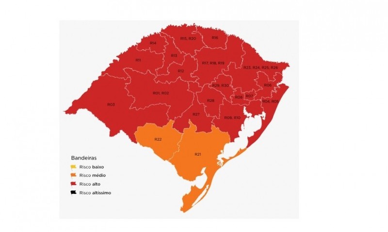 COVID-19: Governo do RS coloca 90% das regiões em bandeira vermelha