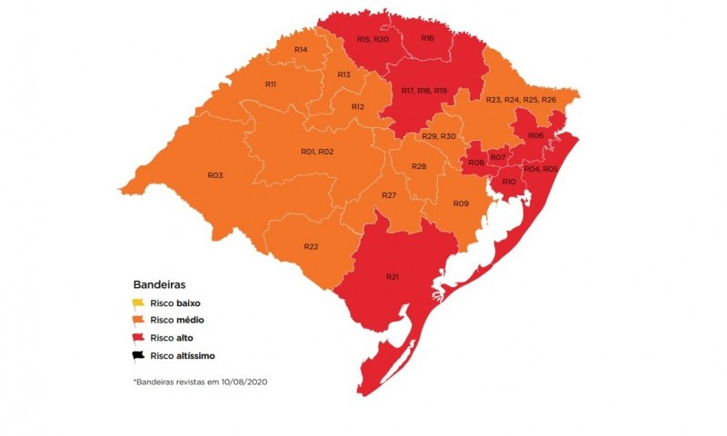 COVID-19: Governo do RS define nove regiões em bandeira vermelha