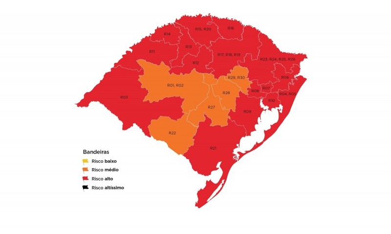 COVID-19: Governo coloca 16 regiões na bandeira vermelha no mapa prévio do Distanciamento Controlado