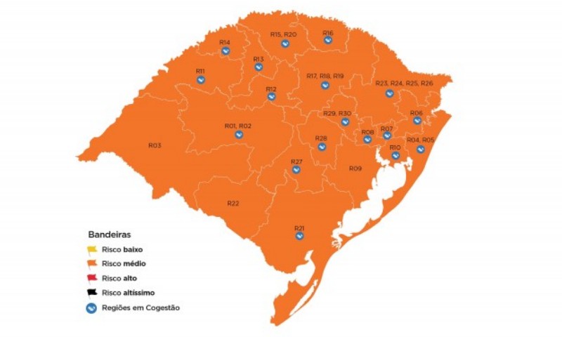 COVID-19: Governo coloca todas as regiões do RS em bandeira laranja no Distanciamento Controlado