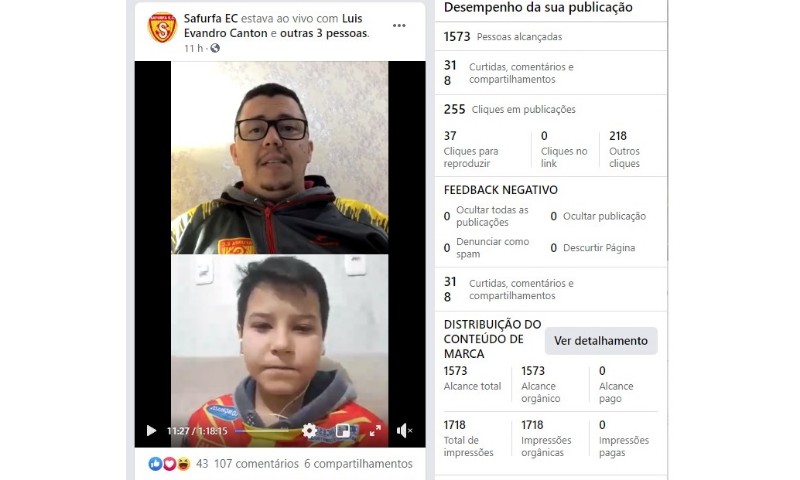 ESPORTE: Esporte Clube Safurfa promove live com atletas