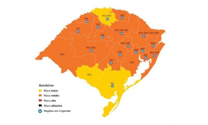 COVID-19: Mapa definitivo mantém três regiões em bandeira amarela no Rio Grande do Sul