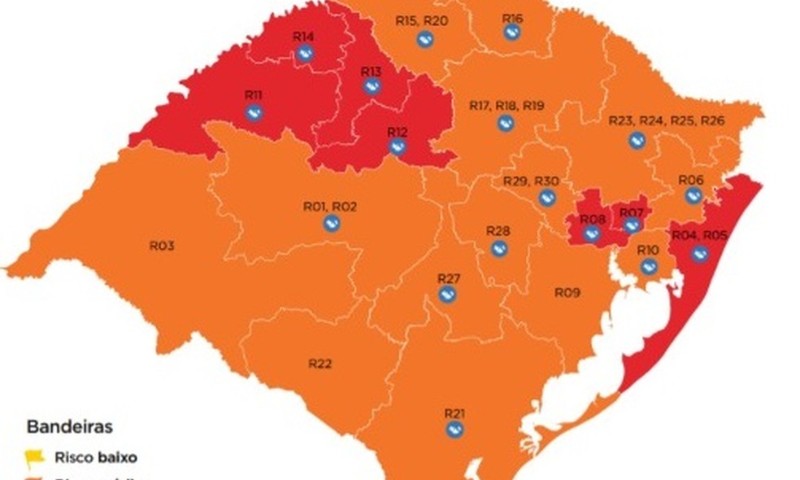 Governo acata quatro recursos e mapa do distanciamento controlado terá sete regiões em bandeira vermelha no RS