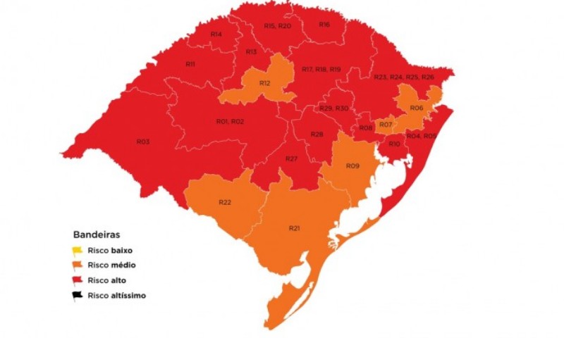 COVID-19: Rio Grande do Sul encerra 2020 com 15 regiões em bandeiras vermelha no mapa definitivo