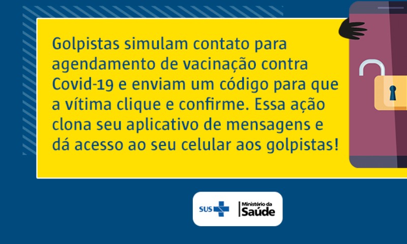 Novo golpe usando nome do Ministério da Saúde rouba dados e clona whats app