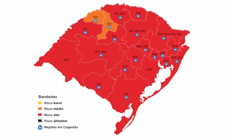 COVID-19: Mapa preliminar deixa duas regiões em bandeira laranja e 19 em vermelha