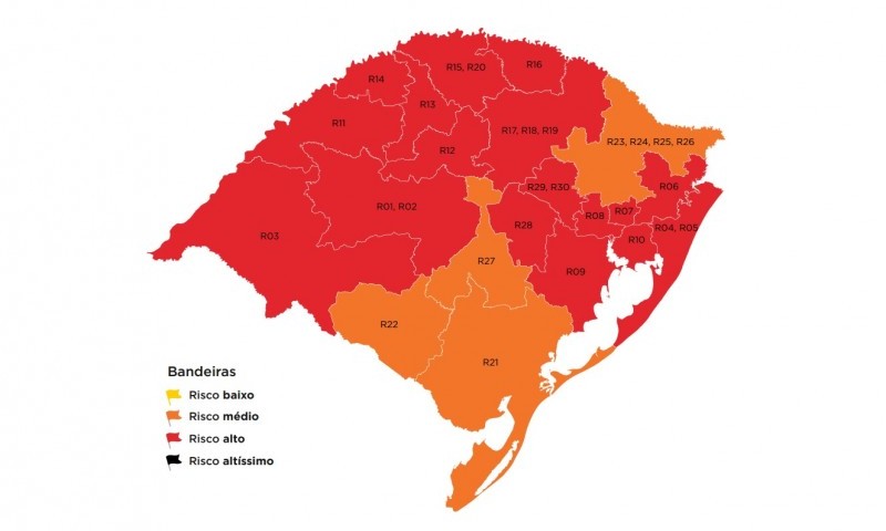 COVID-19: Mapa preliminar da 38ª rodada indica 17 regiões em vermelho e quatro em laranja