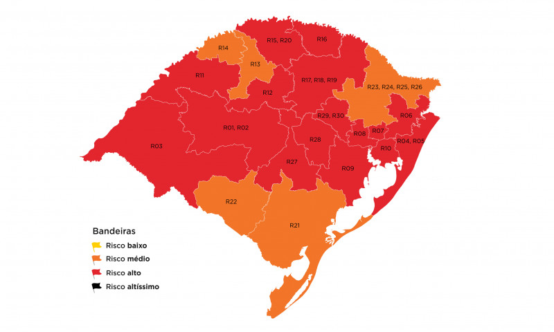 COVID-19: Número de regiões em bandeira vermelha volta a aumentar no Rio Grande do Sul