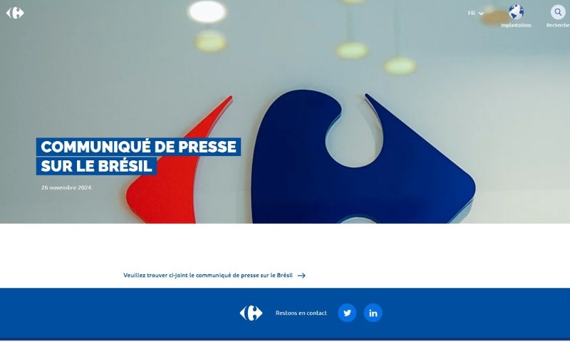 Carrefour França emite comunicado oficial à imprensa mundial