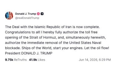 MUNDO: Trump anuncia fim de bloqueio naval em meio a aniversário e UFC